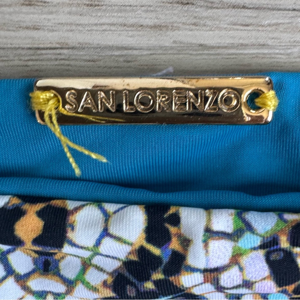 San Lorenzo Blue Bikini with Cheeky Cut Mosaic Print Reversible Size Large - Picture 4 of 4